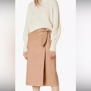 7 For All Mankind Tan Vegan Leather Wrap Midi Skirt  Size Large